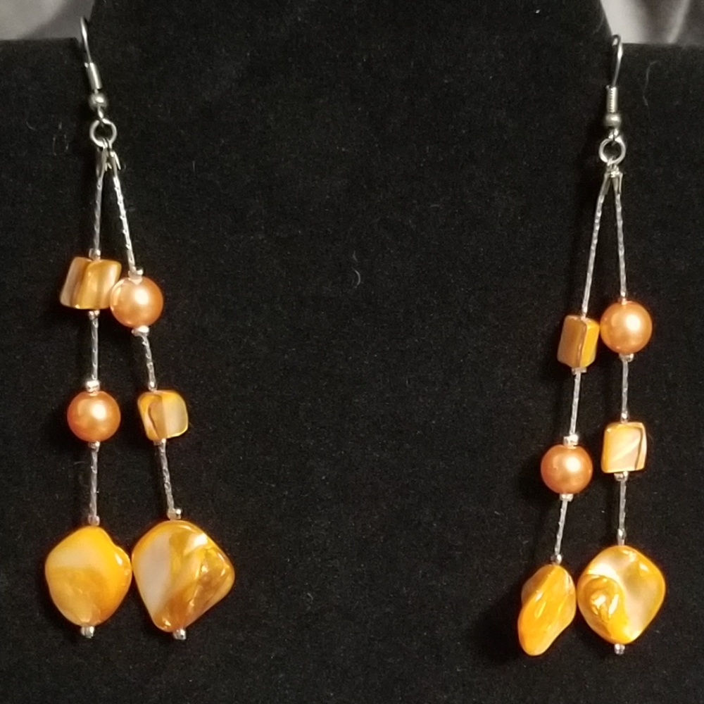 Iridescent Orange/Coral Stone Bead Dangle Earring